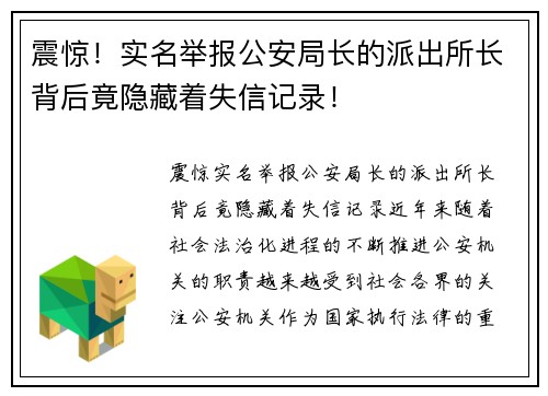 震惊！实名举报公安局长的派出所长背后竟隐藏着失信记录！